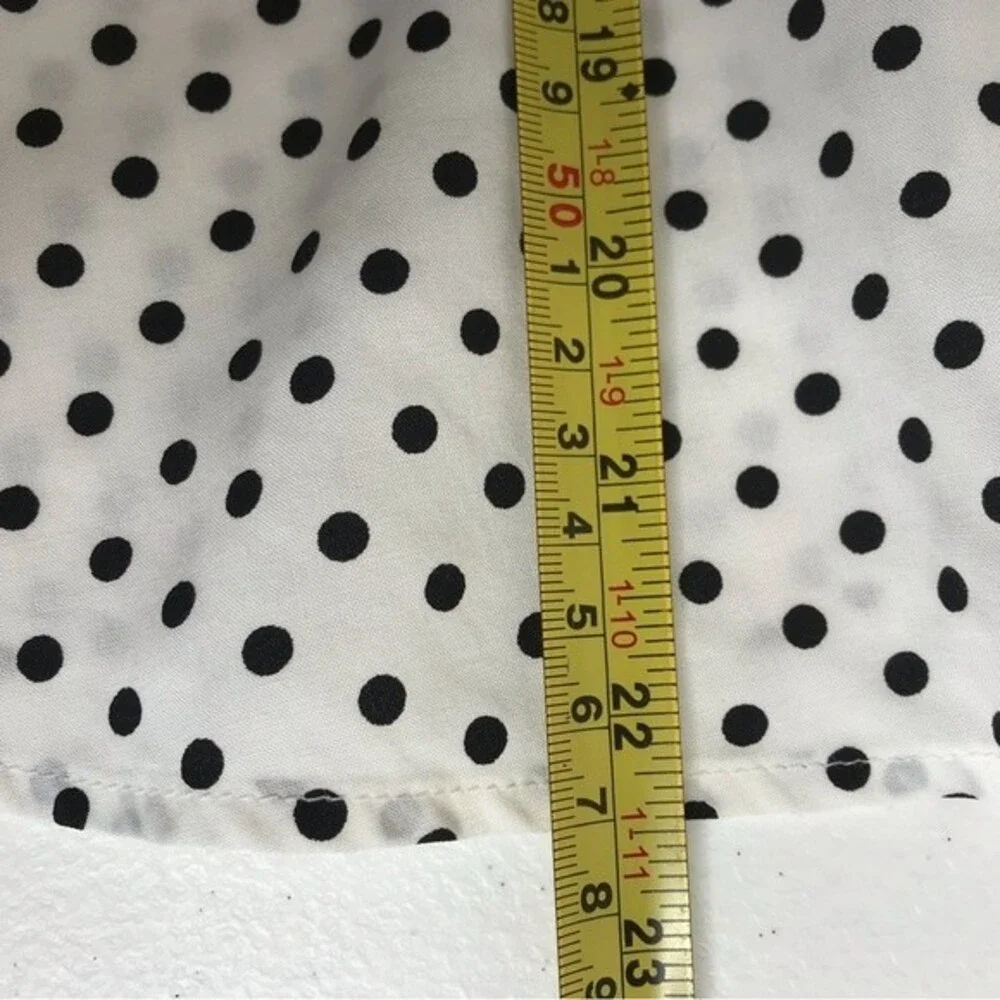 NWT Astr White Black Polka Dot Surplice Neck Gather Puff Long Sleeve Women Large